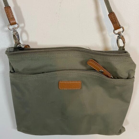 Bench Olive Green Brown Leather Canvas Women's Crossbody Bag Medium - Picture 3 of 6